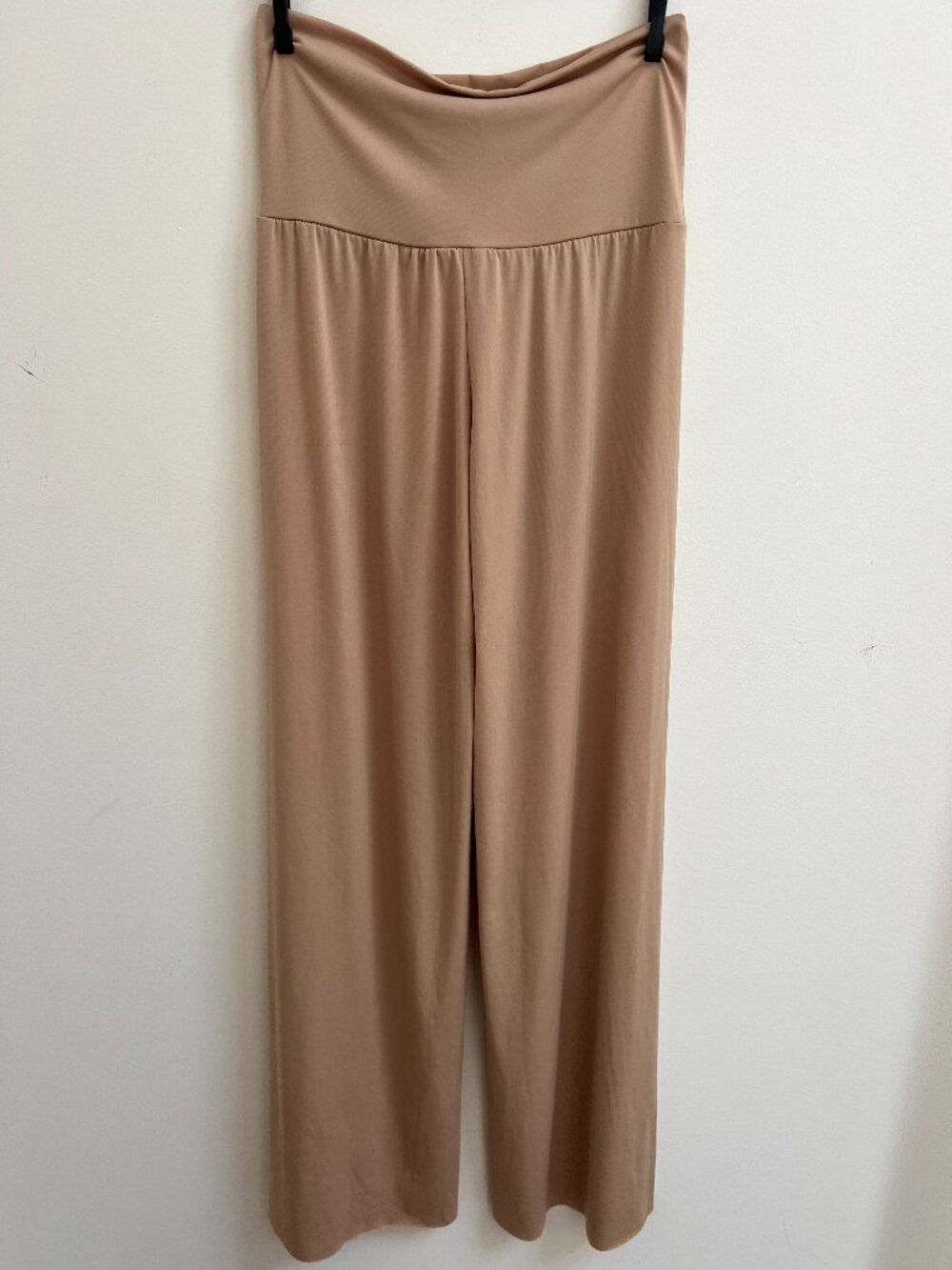 G&G Tan Nude Foldover High Waist Wide Leg Palazzo Lounge Pants S TALL 41" Inseam